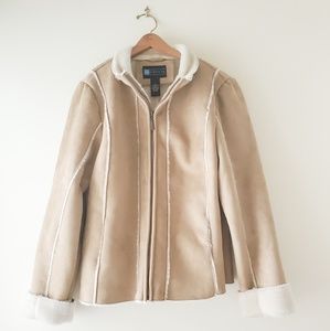 RELATIVITY Tan & White Faux Shearling Coat Size L